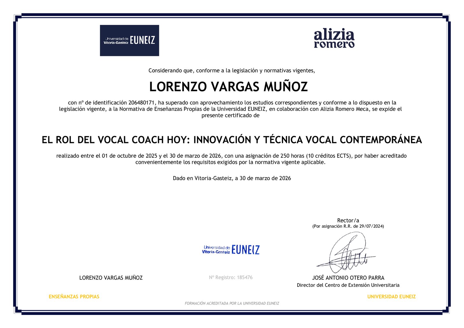 Certificación Rol del Vocal Coach Hoy - EUNEIZ